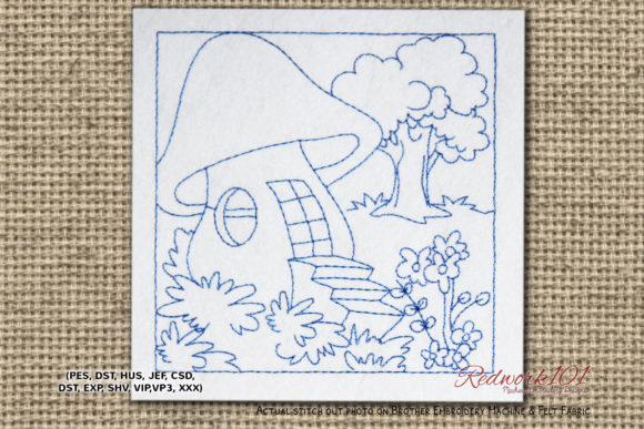 Forest with a Mushroom House Redwork Review