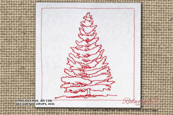 Spruce Tree Redwork Embroidery Design Review